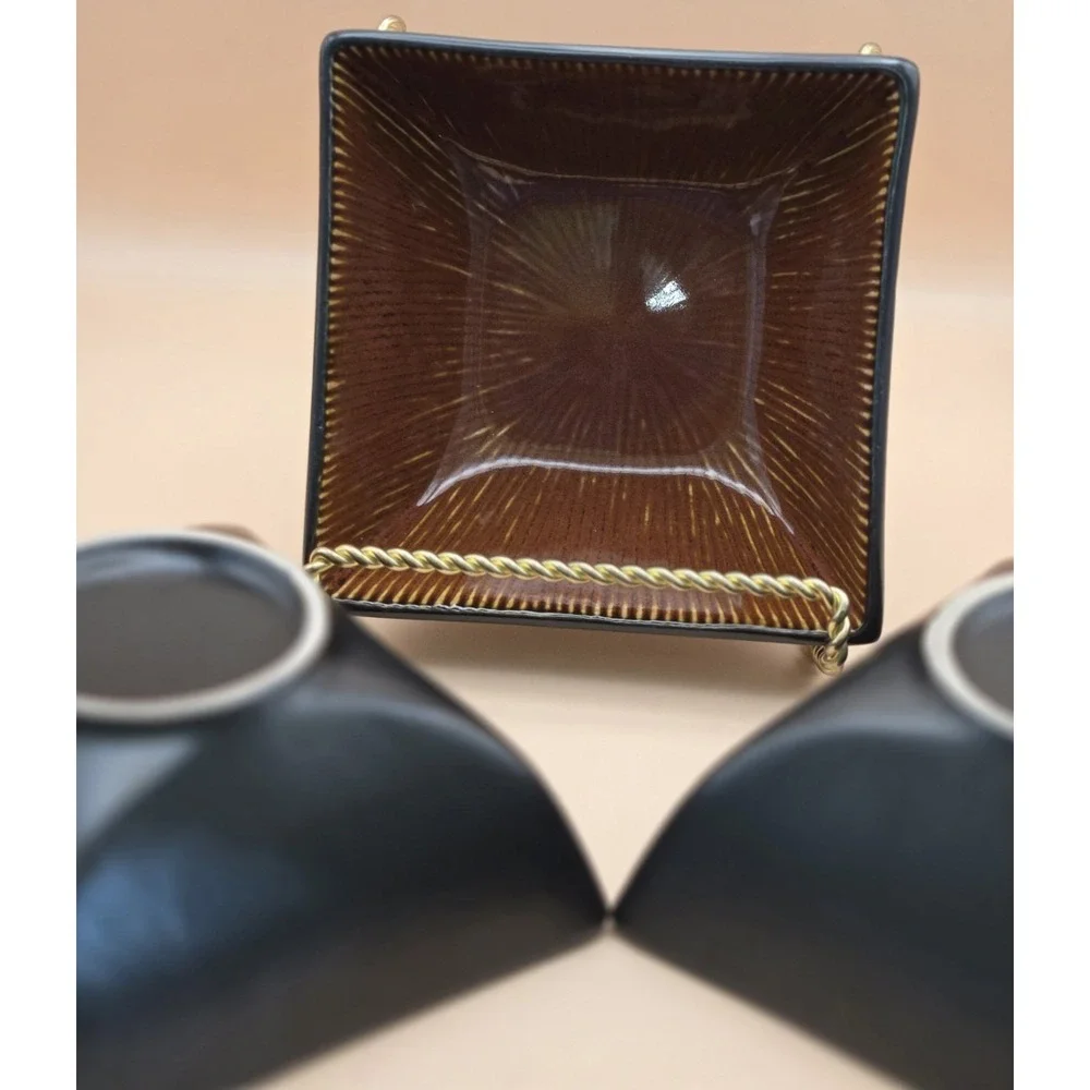 Ceramic Square Bowls 3‎ Black & Brown Cinnamon Square